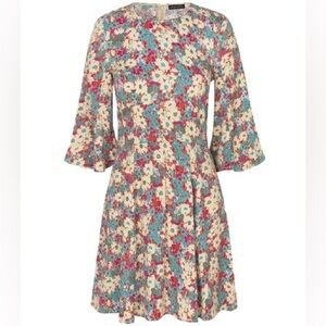 Stine Goya Jasper Daisy Field Teal Multicolor Floral 3/4 Sleeve Mini Dress Small